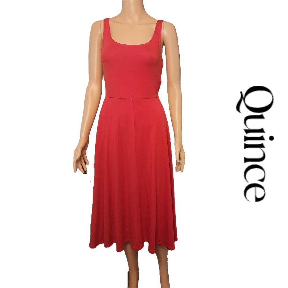 Quince Tencel Jersey Fit and Flare Dress NWT Red Med